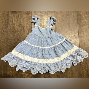 Shabby Chic Baby Girl Dress Seersucker with scalloped edges 18m